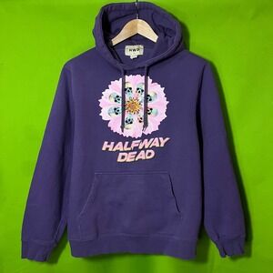 Halfway Dead HWD Mens Purple Skull Flower Streetwear Pullover Hoodie Size Medium